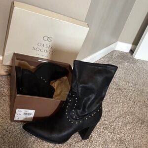 Society Black Heeled Boots with Stud Detail